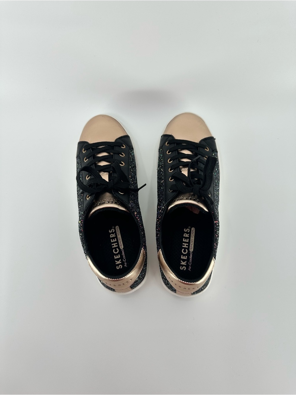 Skechers Women’s Black Glitter & Rose Gold Low-Top Sneakers - Picture 8 of 11